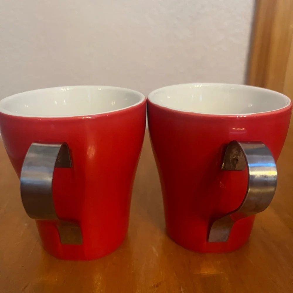 Modern Red Espresso Cups with Metal Handles | Set of 2